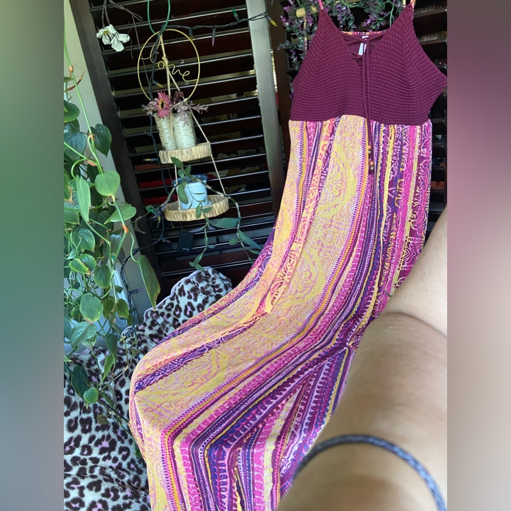 Xhilaration Spagetti Strap Knit Beaded Halter Top Maxi Slit Patterned Dress